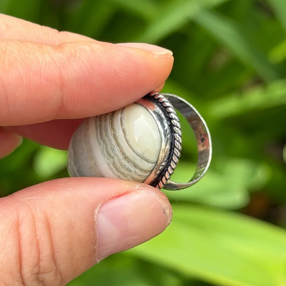 SIZE 8 925 silver plated imperial jasper ring 0522‎